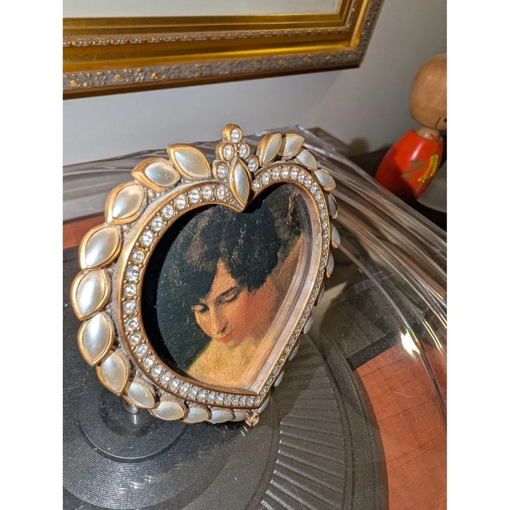 Edgar Berebi Limited Edition Heart Picture Frame Faux Pearl Rhinestone Gold